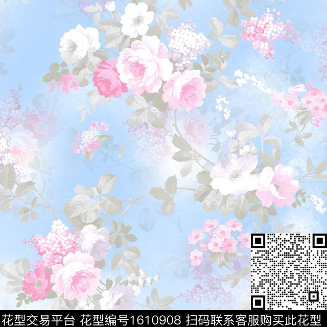 影花花卉水彩花卉数码印花华亿平台下载（图片编号: 1610908） - 瓦栏（Walan）