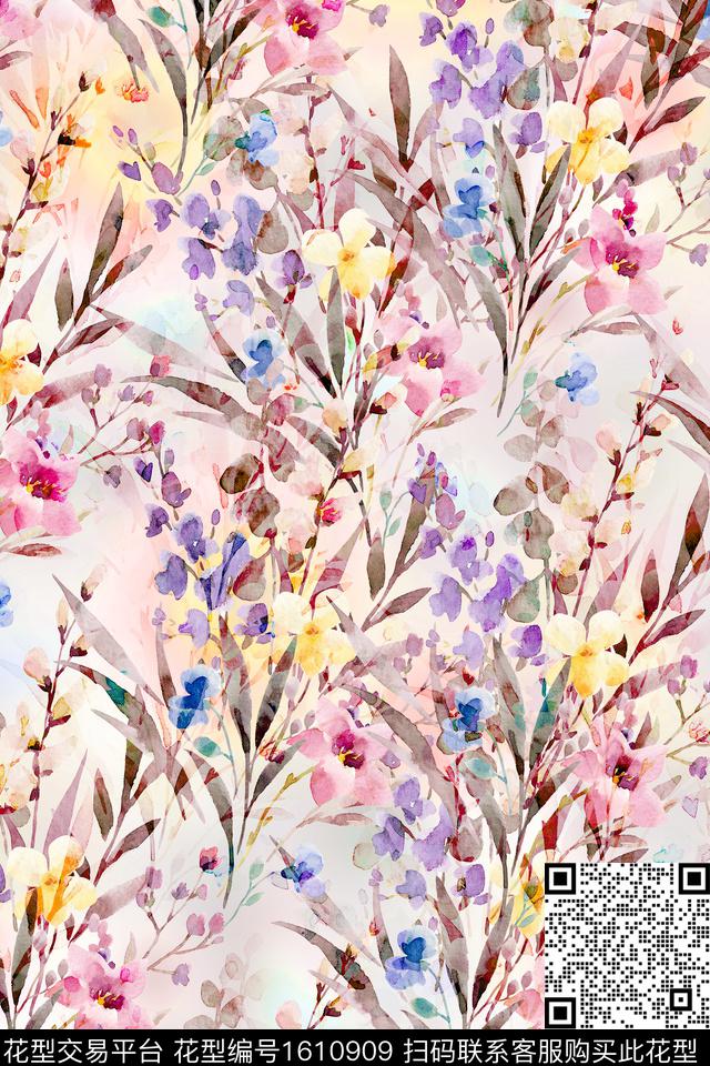 水彩花卉影花花卉数码印花华亿平台下载（图片编号: 1610909） - 瓦栏（Walan）