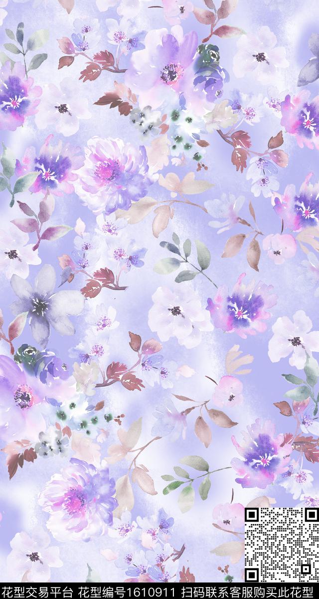 花卉小碎花水彩花卉数码印花华亿平台下载（图片编号: 1610911） - 瓦栏（Walan）