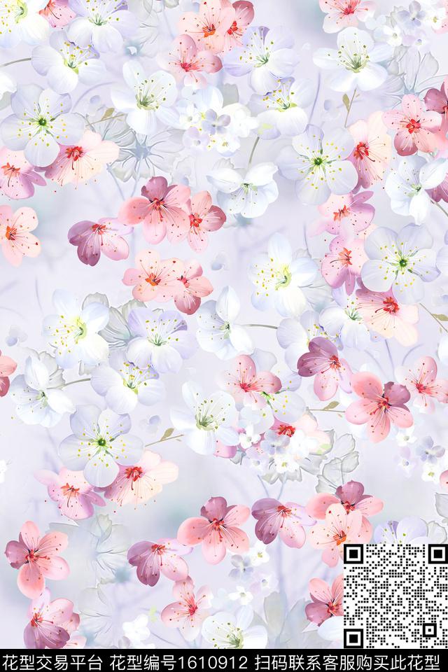 花卉满版散花朦胧底纹数码印花华亿平台下载（图片编号: 1610912） - 瓦栏（Walan）