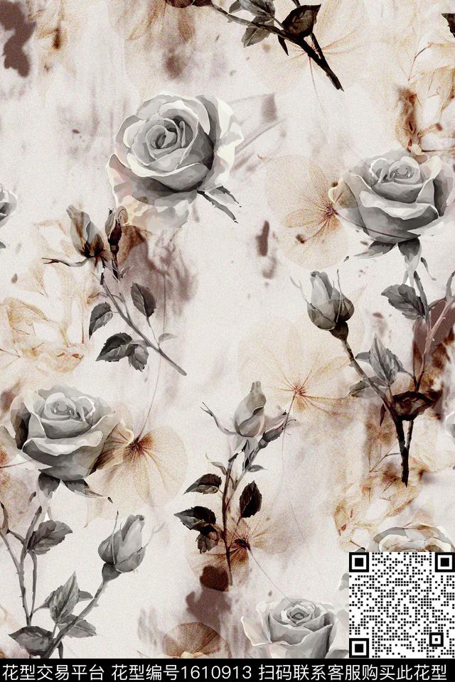 复古花卉数码印花华亿平台下载（图片编号: 1610913） - 瓦栏（Walan）