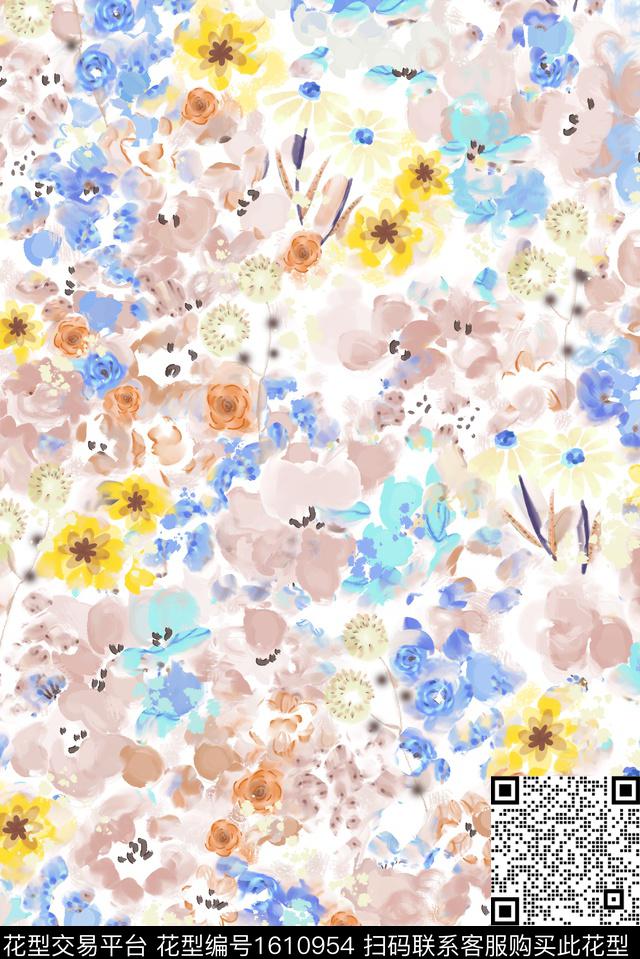 笔触花卉小碎花泼溅数码印花华亿平台下载（图片编号: 1610954） - 瓦栏（Walan）