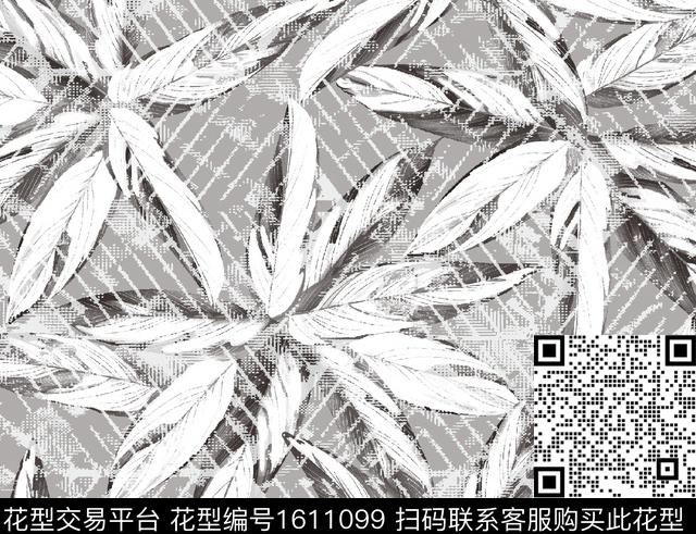 肌理绿植树叶黑白华亿平台数码印花华亿平台下载（图片编号: 1611099） - 瓦栏（Walan）