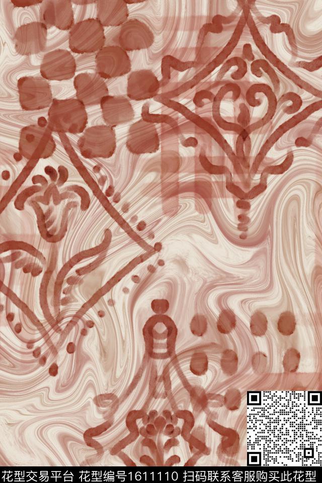 民族风水彩传统纹样数码印花华亿平台下载（图片编号: 1611110） - 瓦栏（Walan）