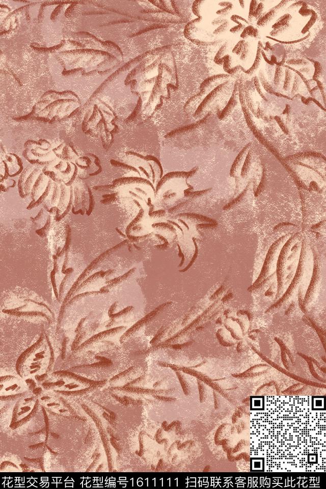 侘寂花卉肌理数码印花华亿平台下载（图片编号: 1611111） - 瓦栏（Walan）