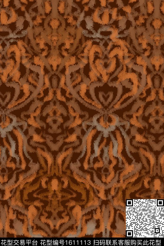 民族风水彩笔触数码印花华亿平台下载（图片编号: 1611113） - 瓦栏（Walan）