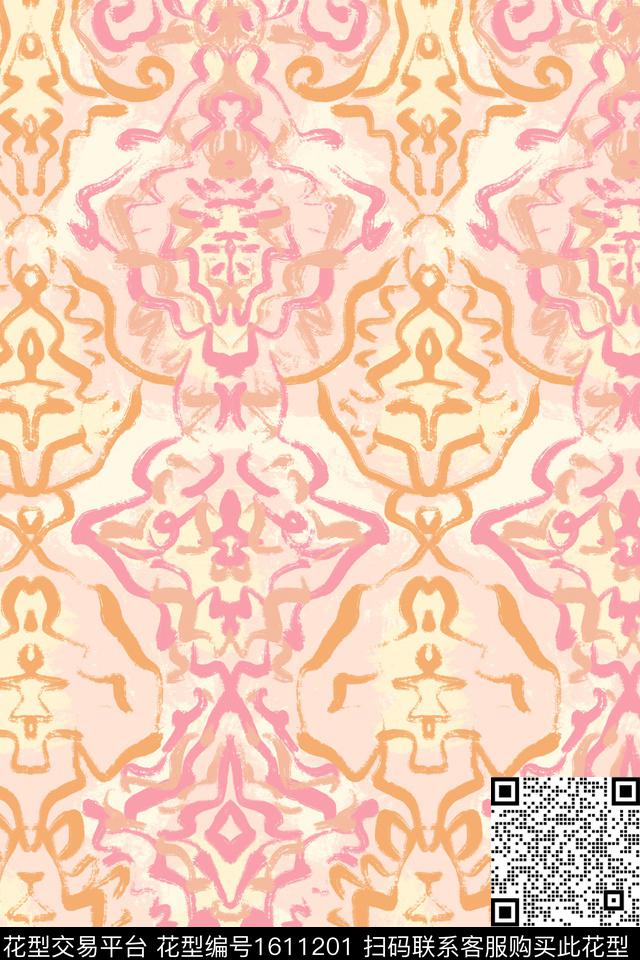 线条民族风笔触数码印花华亿平台下载（图片编号: 1611201） - 瓦栏（Walan）