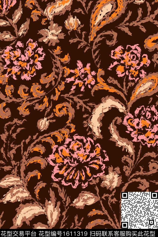民族风花卉复古数码印花华亿平台下载（图片编号: 1611319） - 瓦栏（Walan）