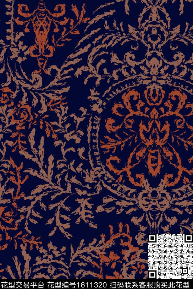 民族风笔触复古数码印花华亿平台下载（图片编号: 1611320） - 瓦栏（Walan）