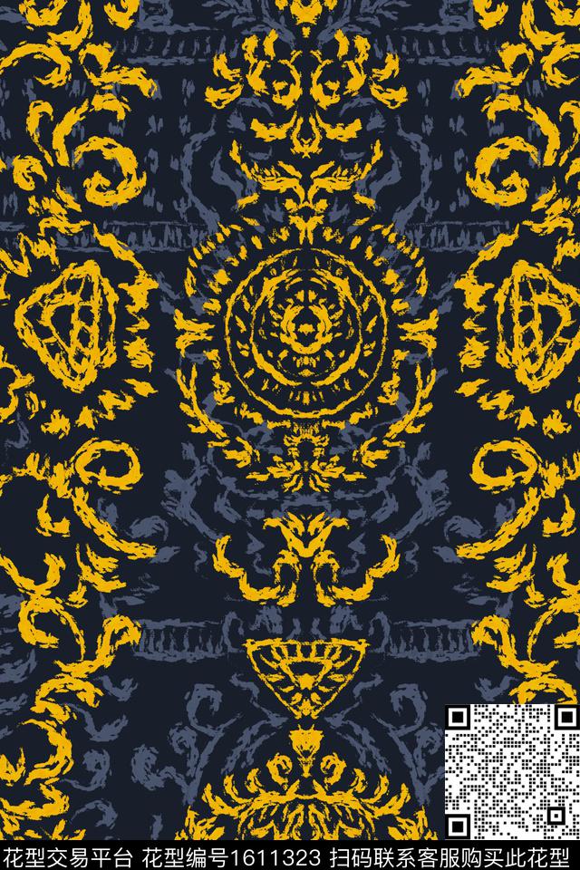 民族风笔触复古数码印花华亿平台下载（图片编号: 1611323） - 瓦栏（Walan）