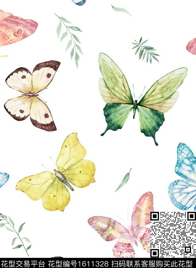叶子小清新蝴蝶数码印花华亿平台下载（图片编号: 1611328） - 瓦栏（Walan）