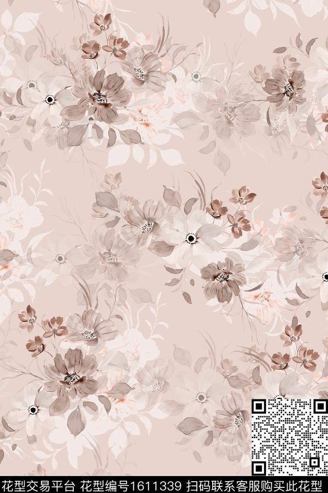 水彩花卉影花花卉数码印花华亿平台下载（图片编号: 1611339） - 瓦栏（Walan）