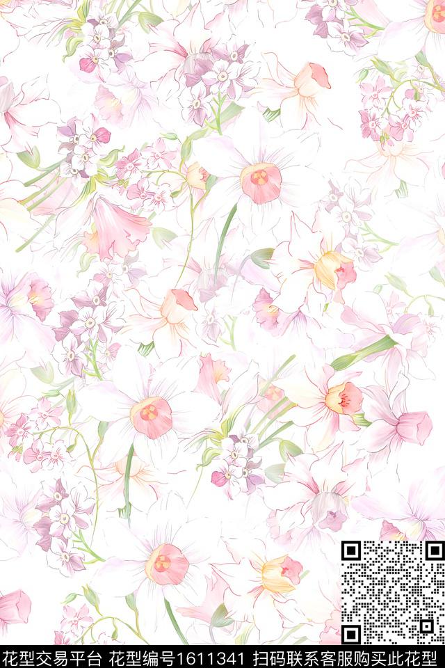 水彩花卉小清新花卉数码印花华亿平台下载（图片编号: 1611341） - 瓦栏（Walan）