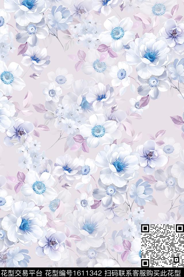 花卉水彩花卉影花数码印花华亿平台下载（图片编号: 1611342） - 瓦栏（Walan）