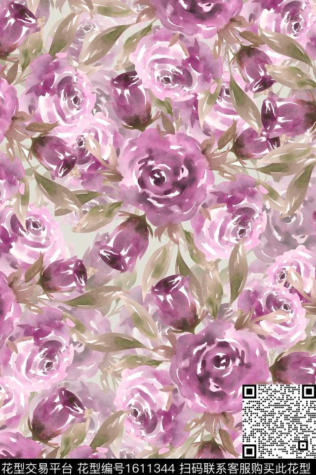 花卉水彩花卉影花数码印花华亿平台下载（图片编号: 1611344） - 瓦栏（Walan）