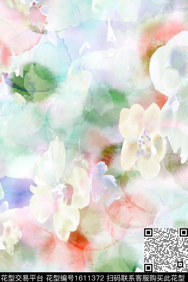 花卉水彩抽象数码印花华亿平台下载（图片编号: 1611372） - 瓦栏（Walan）