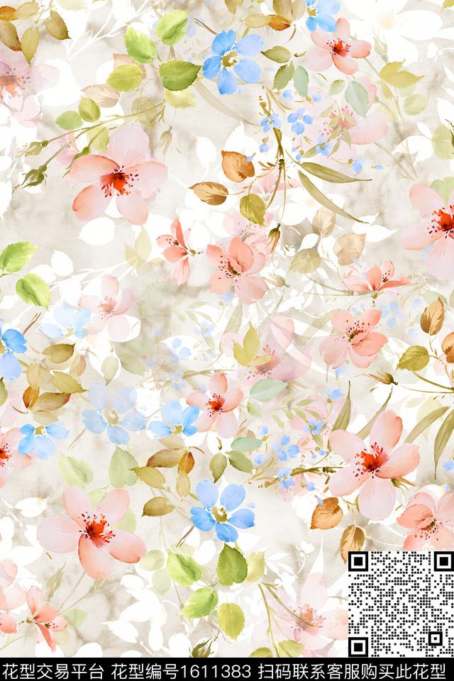 花卉水彩花卉剪影数码印花华亿平台下载（图片编号: 1611383） - 瓦栏（Walan）