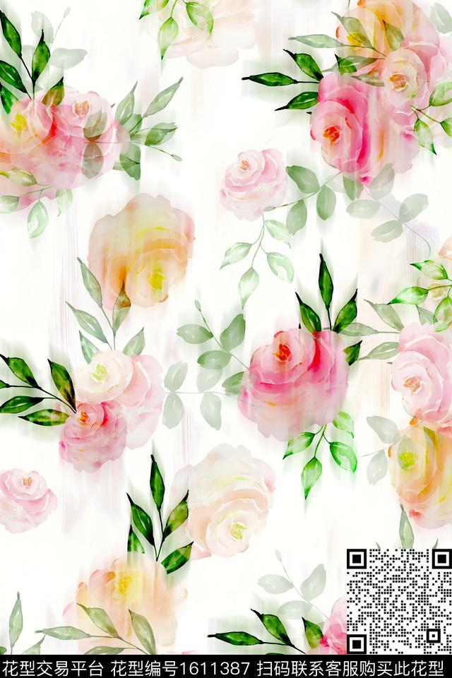 花卉模糊花卉虚影数码印花华亿平台下载（图片编号: 1611387） - 瓦栏（Walan）