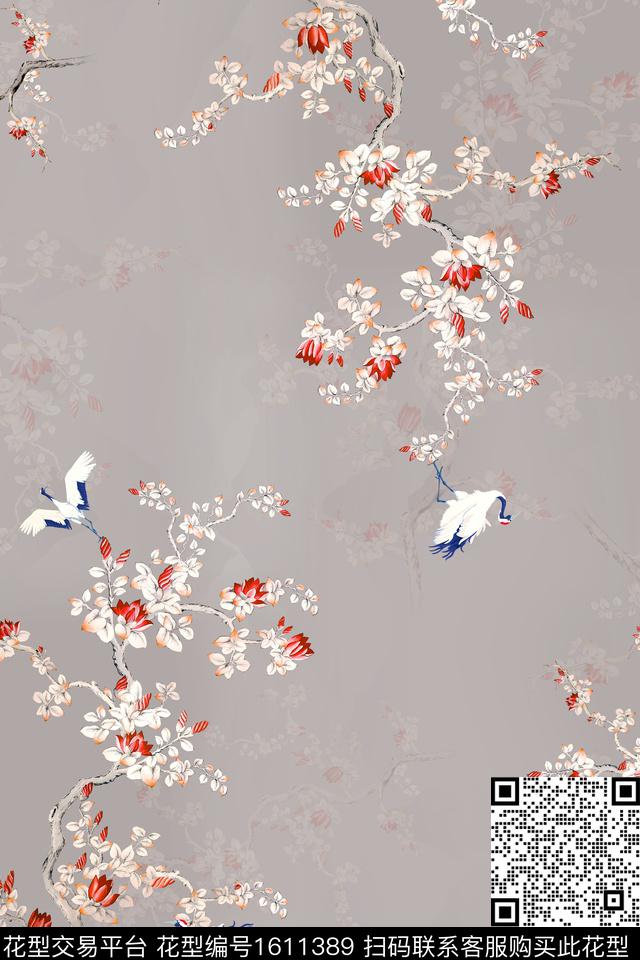 影花中国风花卉数码印花华亿平台下载（图片编号: 1611389） - 瓦栏（Walan）