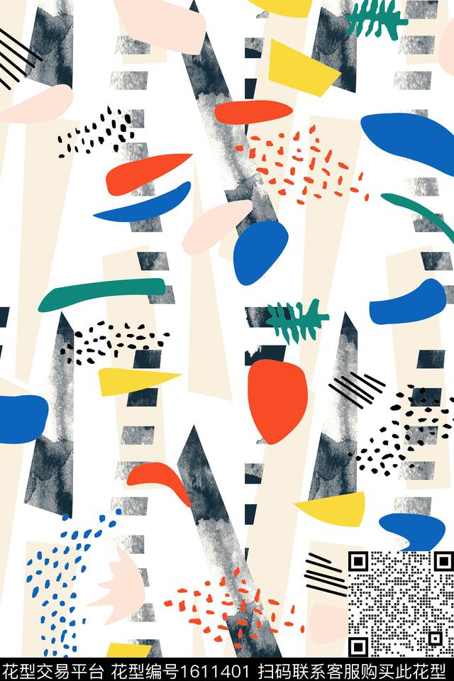 几何抽象波点数码印花华亿平台下载（图片编号: 1611401） - 瓦栏（Walan）