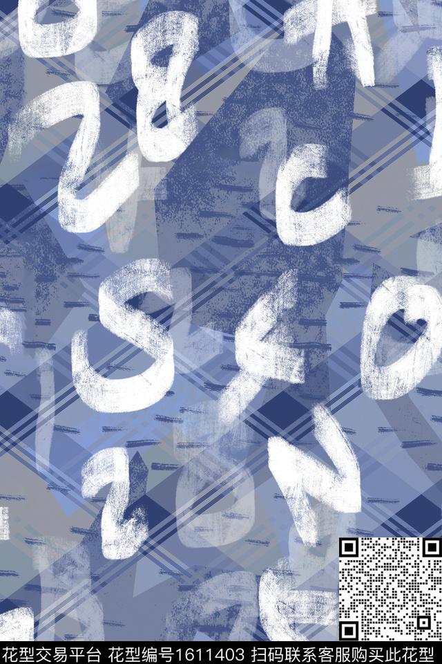 格子字母抽象数码印花华亿平台下载（图片编号: 1611403） - 瓦栏（Walan）