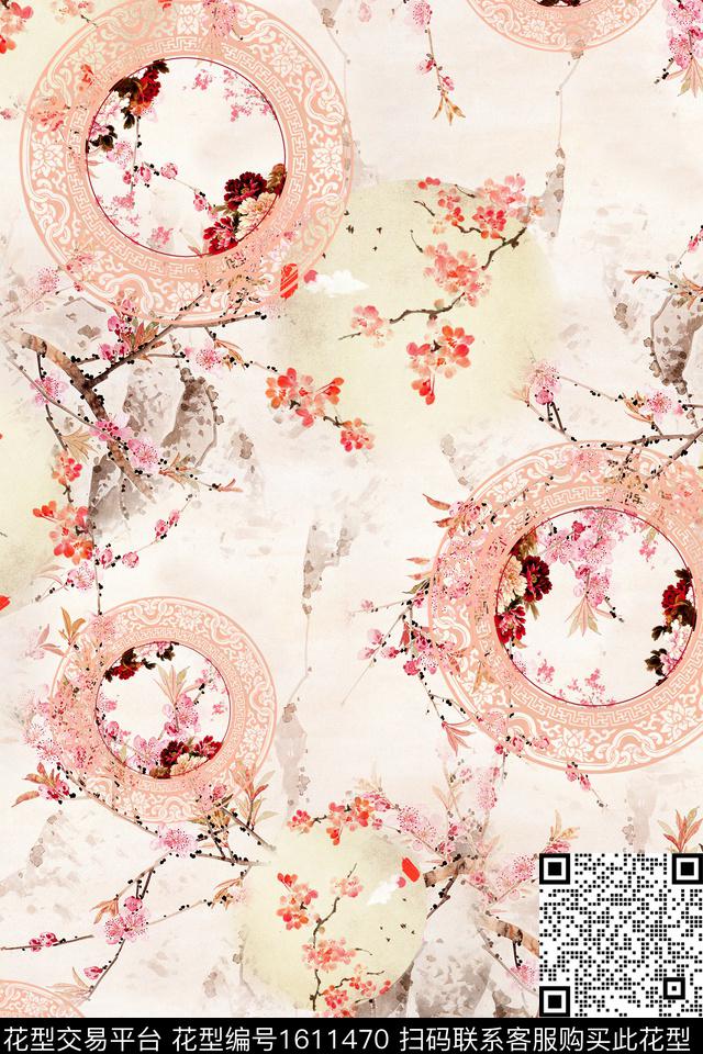 中国风梅花花卉数码印花华亿平台下载（图片编号: 1611470） - 瓦栏（Walan）