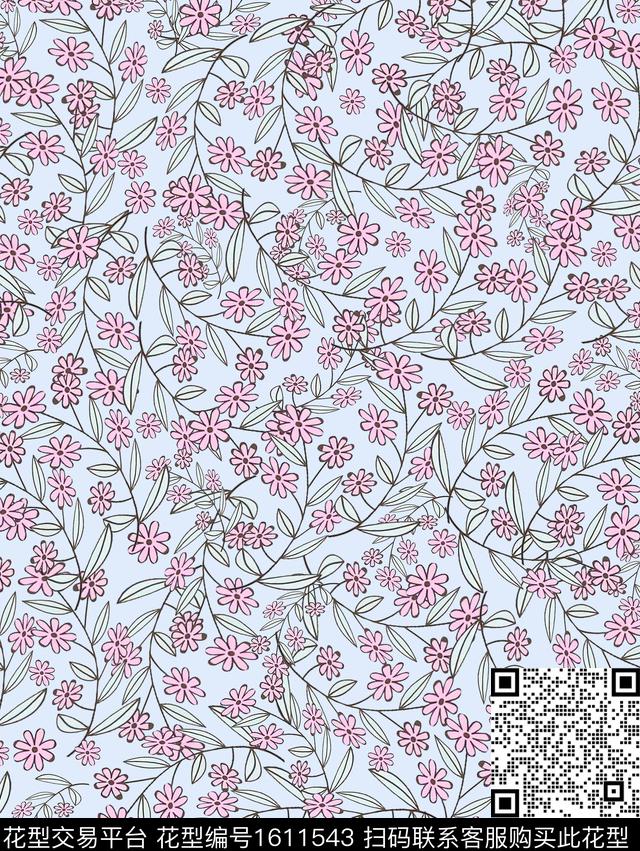雪纺清爽底花卉小碎花传统印花华亿平台下载（图片编号: 1611543） - 瓦栏（Walan）