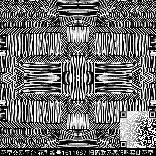 黑白抽象条纹传统印花华亿平台下载（图片编号: 1611667） - 瓦栏（Walan）