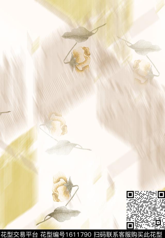 花卉仿刺绣模糊数码印花华亿平台下载（图片编号: 1611790） - 瓦栏（Walan）