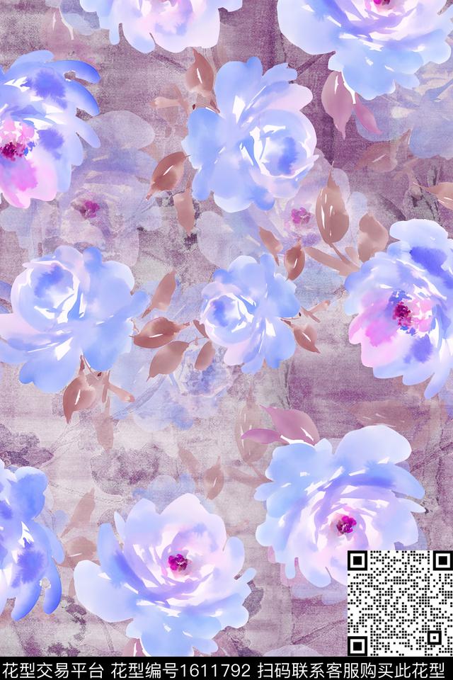 花卉水彩花卉影花数码印花华亿平台下载（图片编号: 1611792） - 瓦栏（Walan）