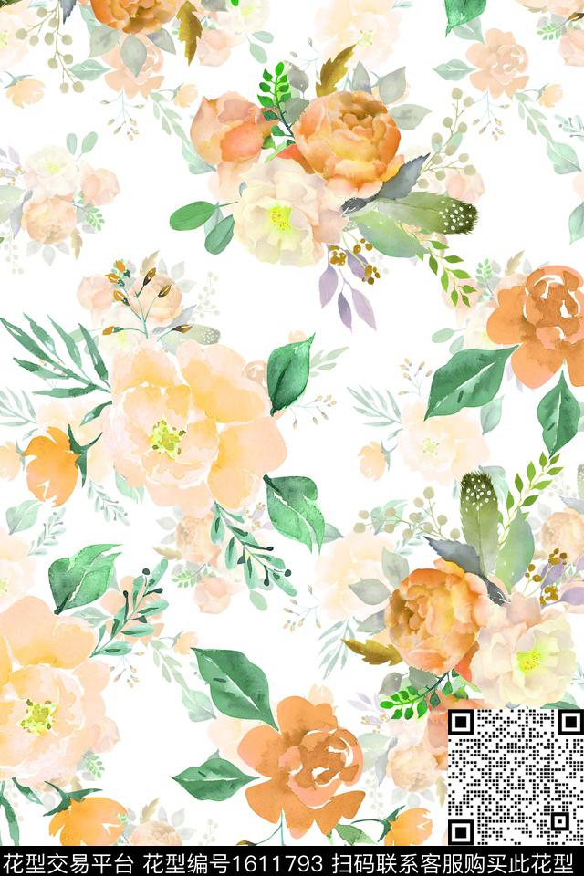 花卉水彩花卉影花数码印花华亿平台下载（图片编号: 1611793） - 瓦栏（Walan）