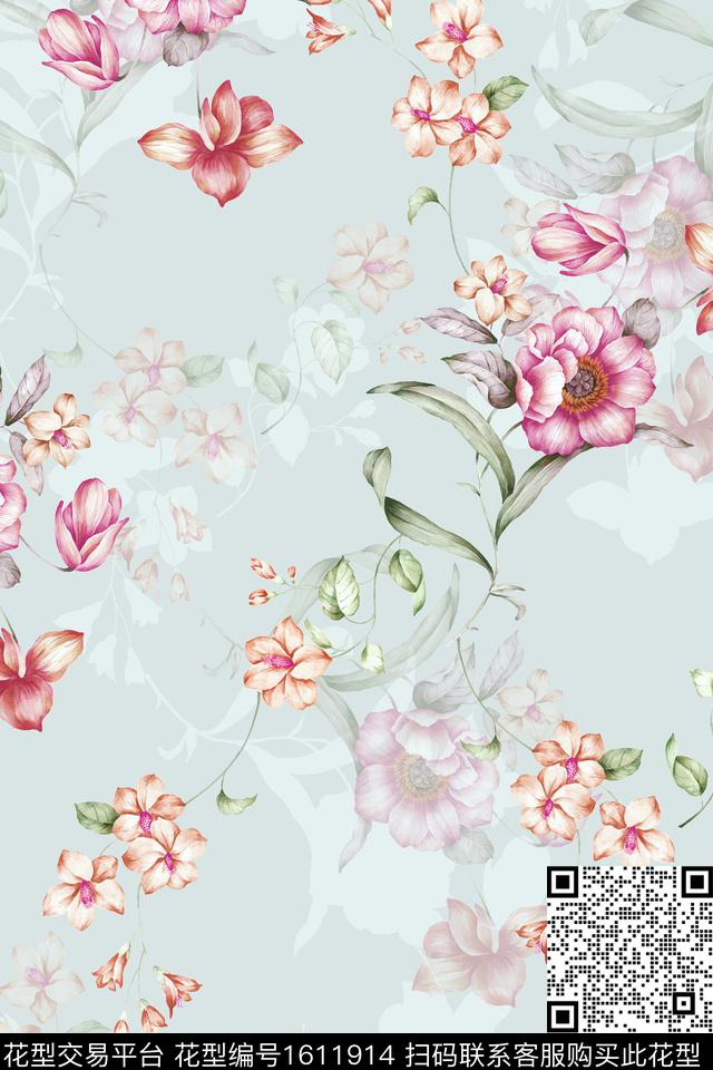 影花剪影花卉数码印花华亿平台下载（图片编号: 1611914） - 瓦栏（Walan）