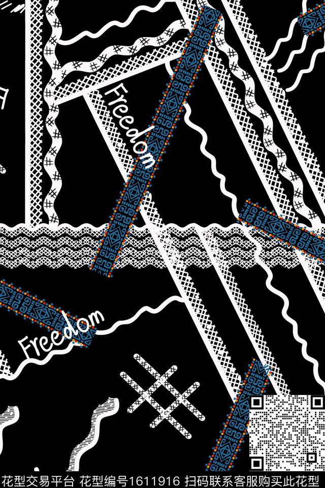 休闲字母条纹数码印花华亿平台下载（图片编号: 1611916） - 瓦栏（Walan）