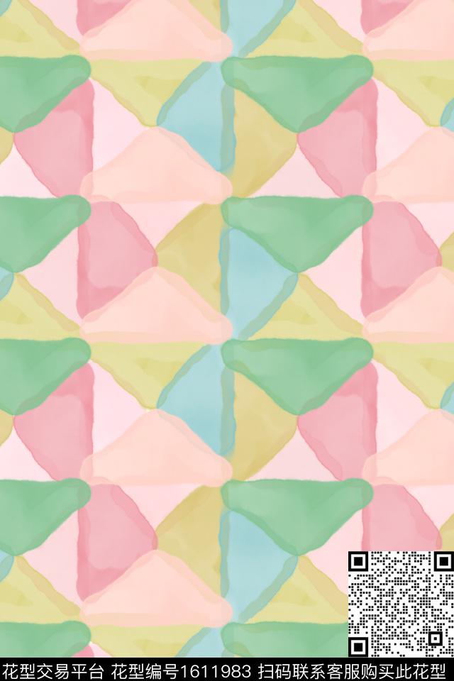 三角形水彩混合拼接数码印花华亿平台下载（图片编号: 1611983） - 瓦栏（Walan）