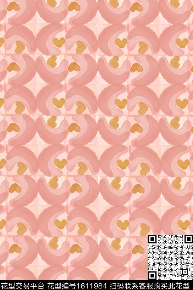 爱心水彩格子数码印花华亿平台下载（图片编号: 1611984） - 瓦栏（Walan）