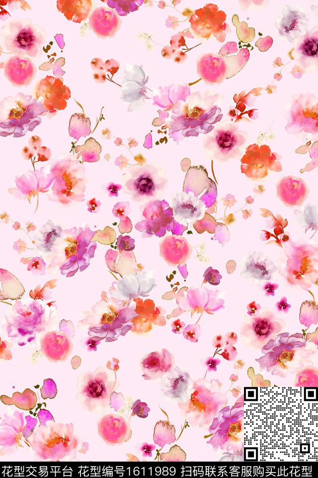 花卉春夏华亿平台水彩花卉数码印花华亿平台下载（图片编号: 1611989） - 瓦栏（Walan）