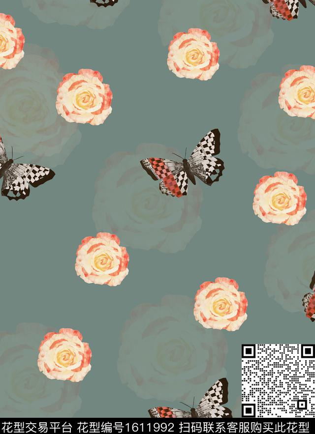 格子复古花卉数码印花华亿平台下载（图片编号: 1611992） - 瓦栏（Walan）