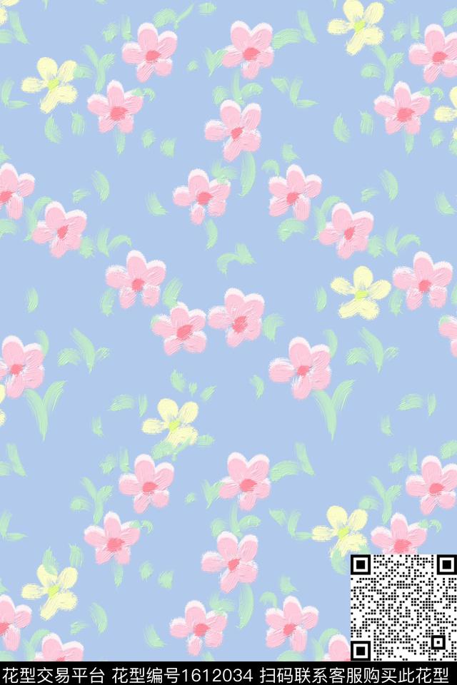 小清新清爽底花卉花卉数码印花华亿平台下载（图片编号: 1612034） - 瓦栏（Walan）
