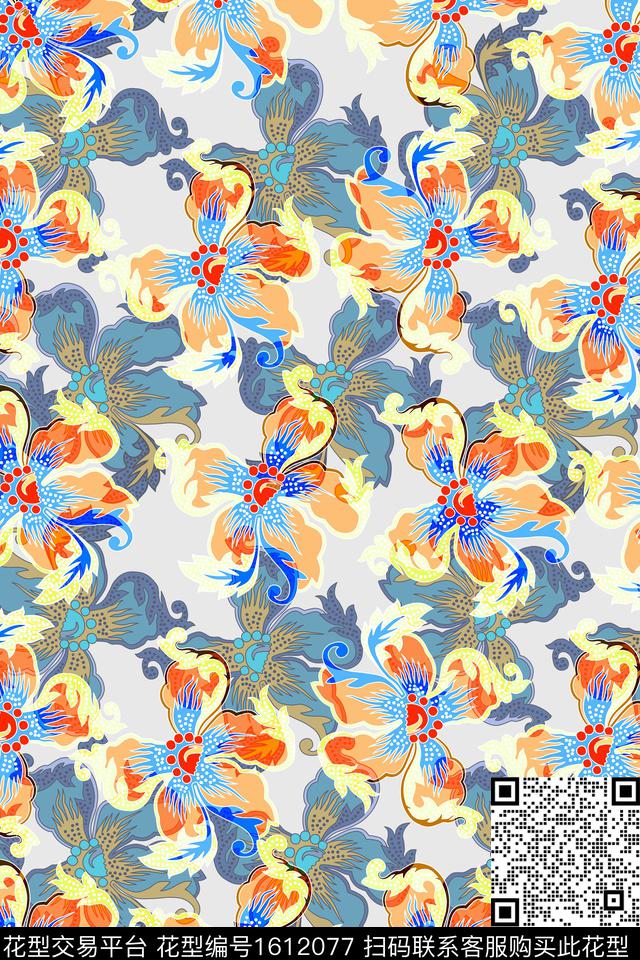 花卉民族花卉数码印花华亿平台下载（图片编号: 1612077） - 瓦栏（Walan）