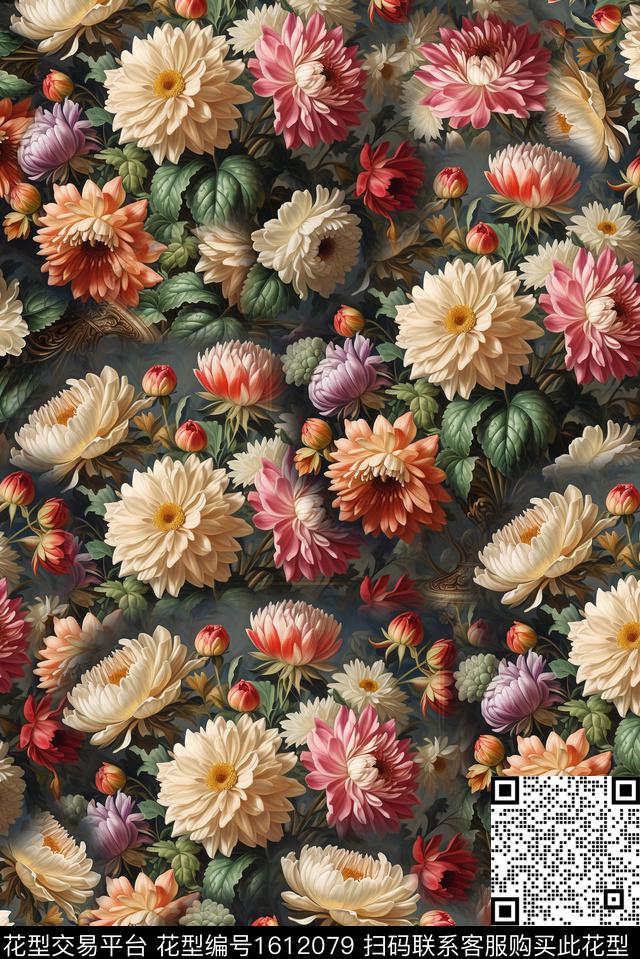 花卉满版花卉数码印花华亿平台下载（图片编号: 1612079） - 瓦栏（Walan）