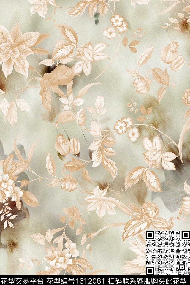 水彩底纹花卉中国风数码印花华亿平台下载（图片编号: 1612081） - 瓦栏（Walan）