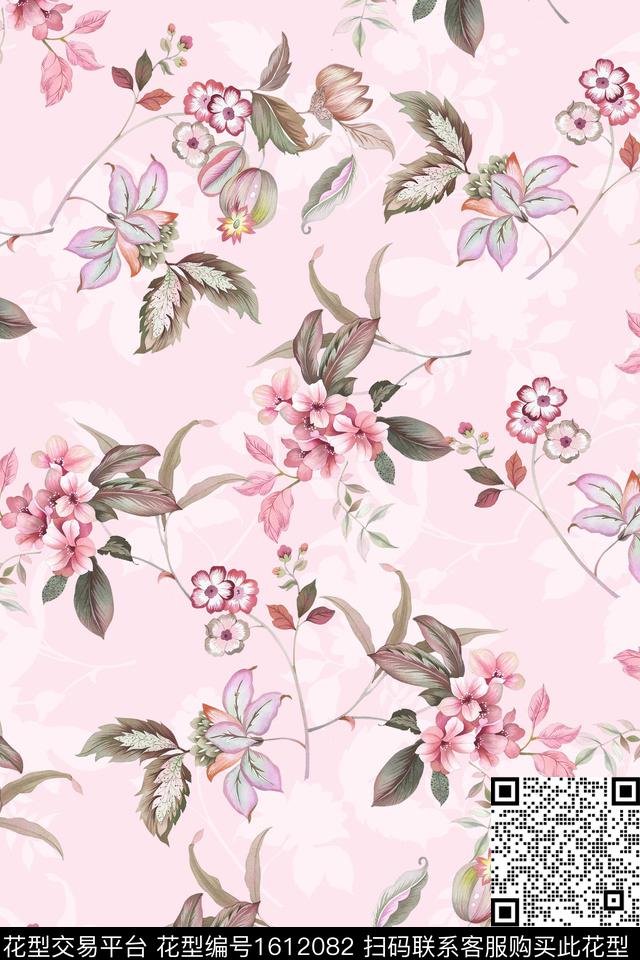 剪影花卉渐变数码印花华亿平台下载（图片编号: 1612082） - 瓦栏（Walan）