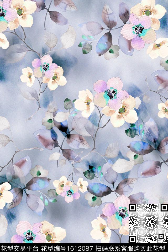 水彩花卉花卉手绘花卉数码印花华亿平台下载（图片编号: 1612087） - 瓦栏（Walan）
