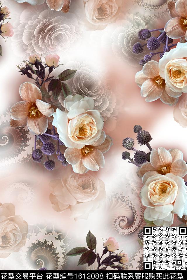 大花花卉中老年数码印花华亿平台下载（图片编号: 1612088） - 瓦栏（Walan）