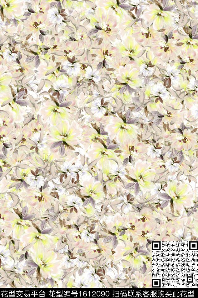 水彩花卉满版花卉花卉数码印花华亿平台下载（图片编号: 1612090） - 瓦栏（Walan）