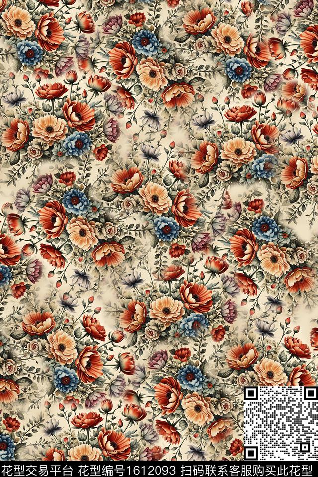 花卉满版散花数码印花华亿平台下载（图片编号: 1612093） - 瓦栏（Walan）