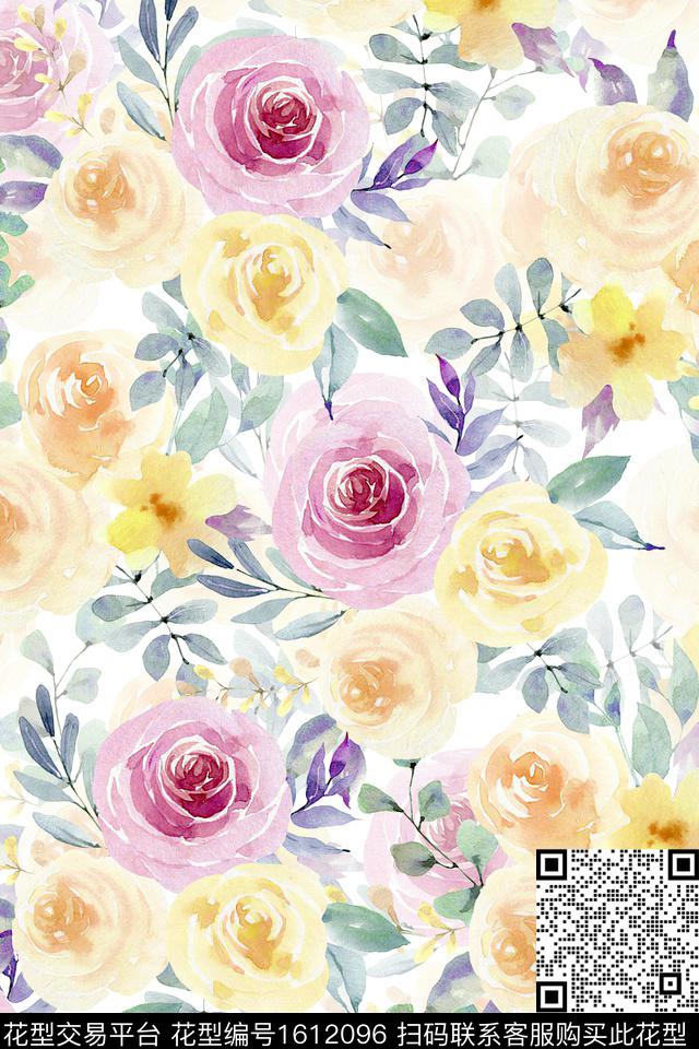 影花水彩花卉花卉数码印花华亿平台下载（图片编号: 1612096） - 瓦栏（Walan）