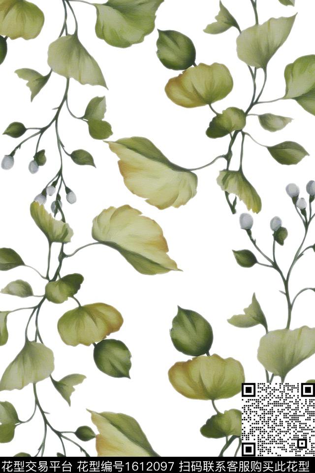 手绘树叶绿植树叶数码印花华亿平台下载（图片编号: 1612097） - 瓦栏（Walan）