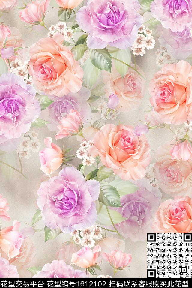 影花水彩花卉花卉数码印花华亿平台下载（图片编号: 1612102） - 瓦栏（Walan）