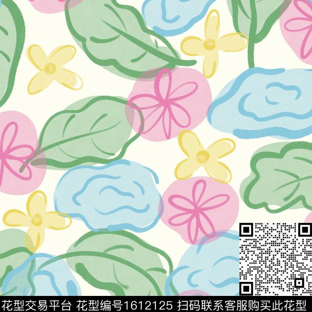 花卉笔触趣味花卉数码印花华亿平台下载（图片编号: 1612125） - 瓦栏（Walan）